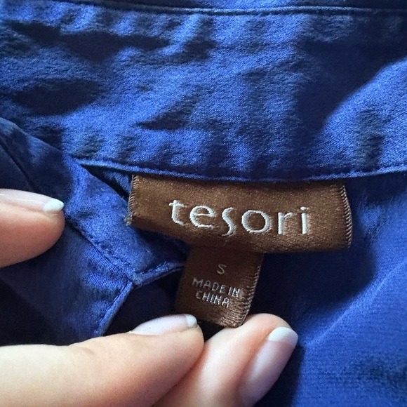 Tesori 100% Silk Olive & Blue Shirts - Picture 5 of 5